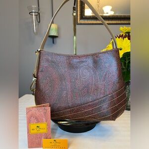 ETRO MILANO Bordeaux/Red Paisley HandBag with Adjustable Leather Strap